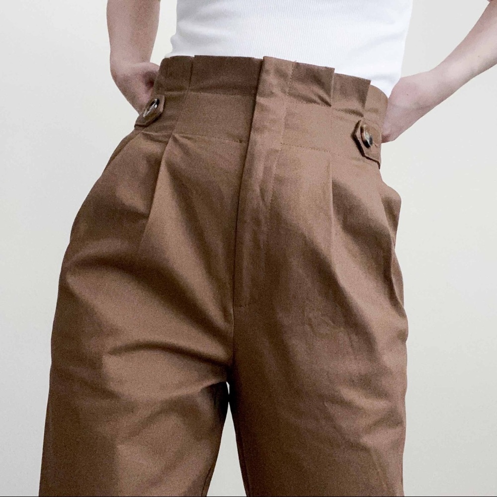 NWT hi rise paper bag pants w button in camel
